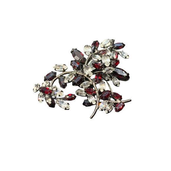Schreiner Trembler Brooch Red and Clear 1950s Fancy Pin Unsigned Needs REPAIR - Picture 1 of 9